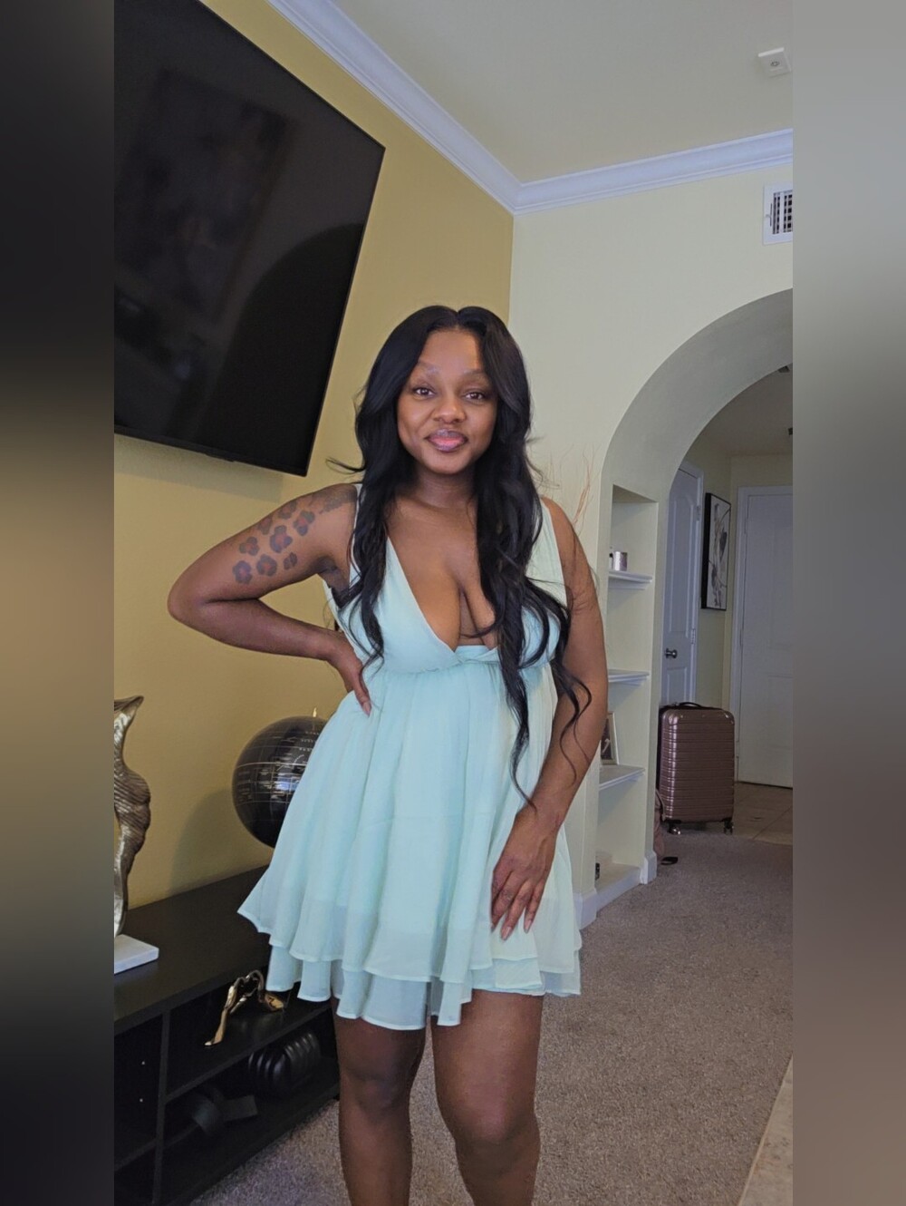 Soft Mint Green V-Neck Chiffon Babydoll Dress - Picture 5 of 5